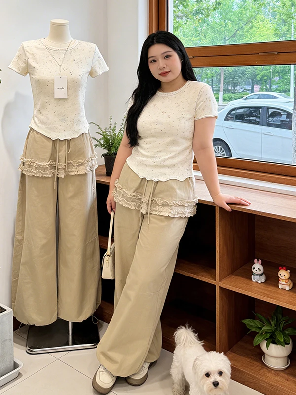 

plus Size Korean Style Casual Floral Print Short Sleeve T-Shirt And Pants Two Piece Set Women's Fashion Summer 2026