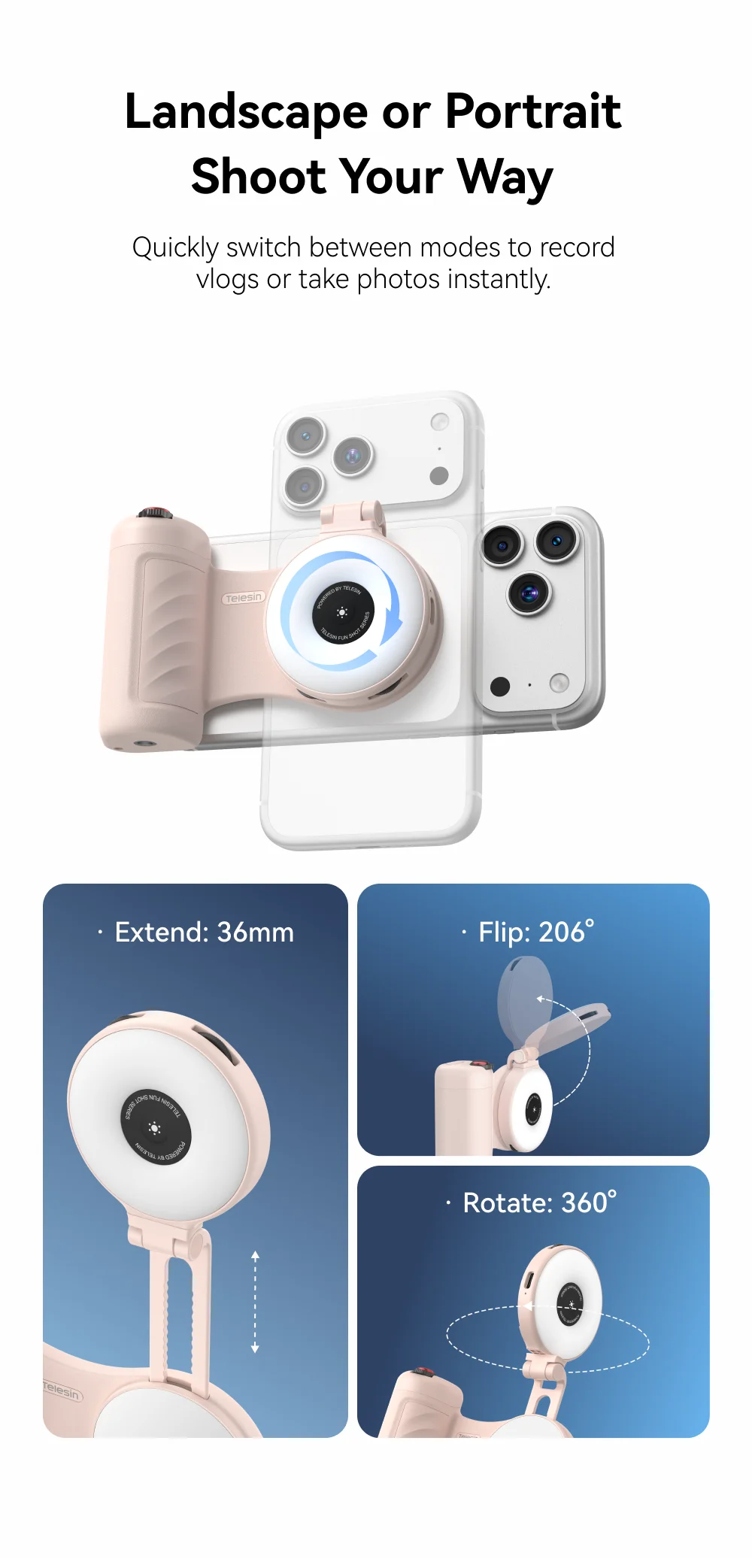 TELESIN Magnetisches RGB-Füllicht Handy-Kamera-Aufnahmegriff Telefonhalter Aufnahmehilfe Fernbedienungsgriff für Smartphones – Detail 4