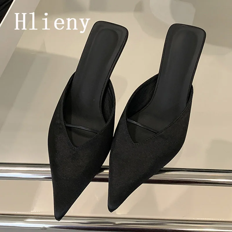 Hlieny Cozy White Leather Pointed Toe Designer Low Thin Heels Mules Slippers For Woman Shoes Pumps Women Slingback Sandal Slides