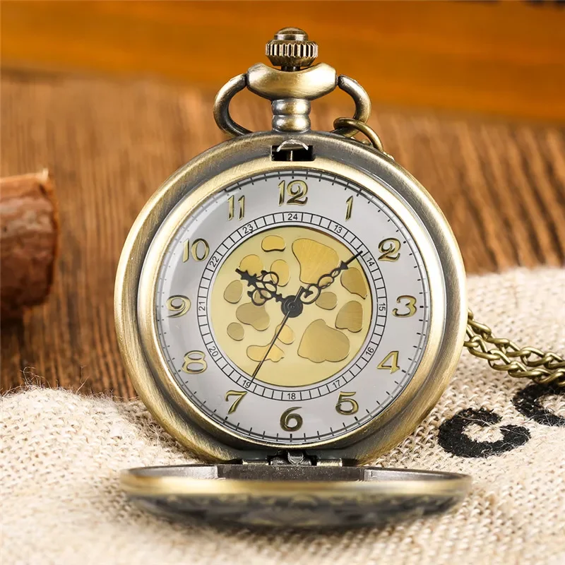 Vintage Bronze Hollow Octopus Cover Arabic Number Quartz Pocket Watch for Men Women Necklace Sweater Chain Antique Timepiece