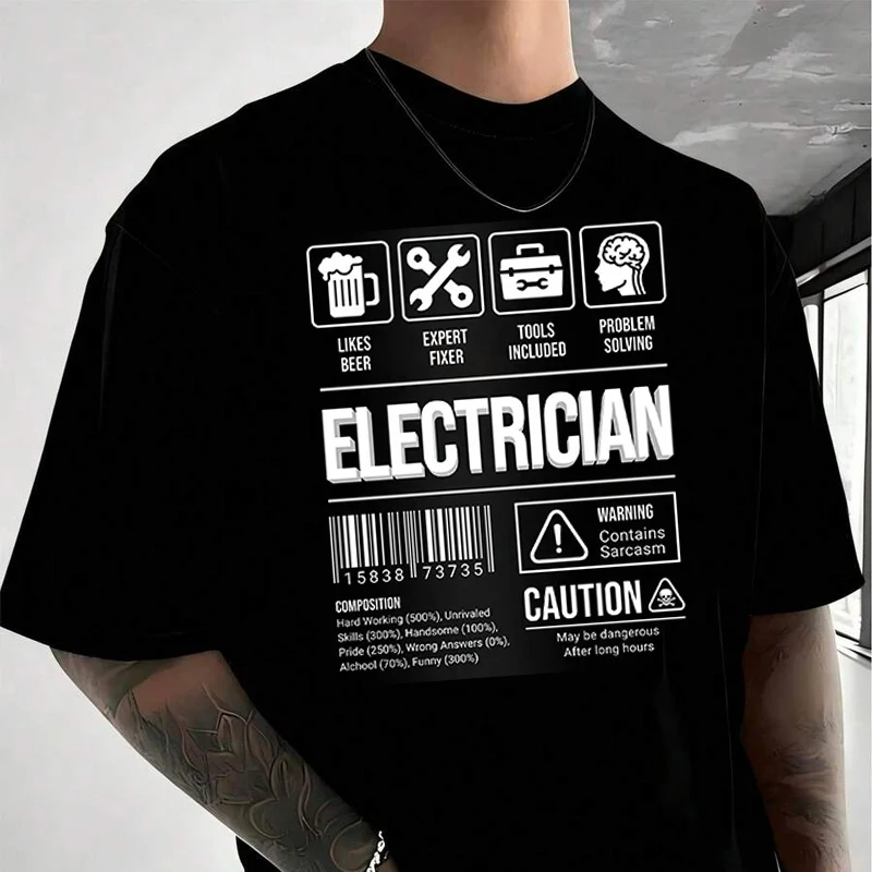 

Men's Women Summer 100% Cotton T-shirt Electrician Magnet Loose Short Sleeved Casual Basic TShirt Unisex Tops