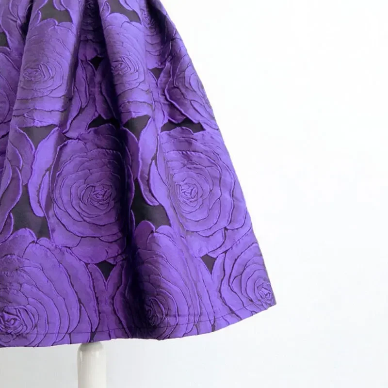 Rose Purple Floral Elegant Chic High Waist Ball Gown Loose Women's Skirt Knee-Length Long Skirts For Women Clothing Fashion 2025
