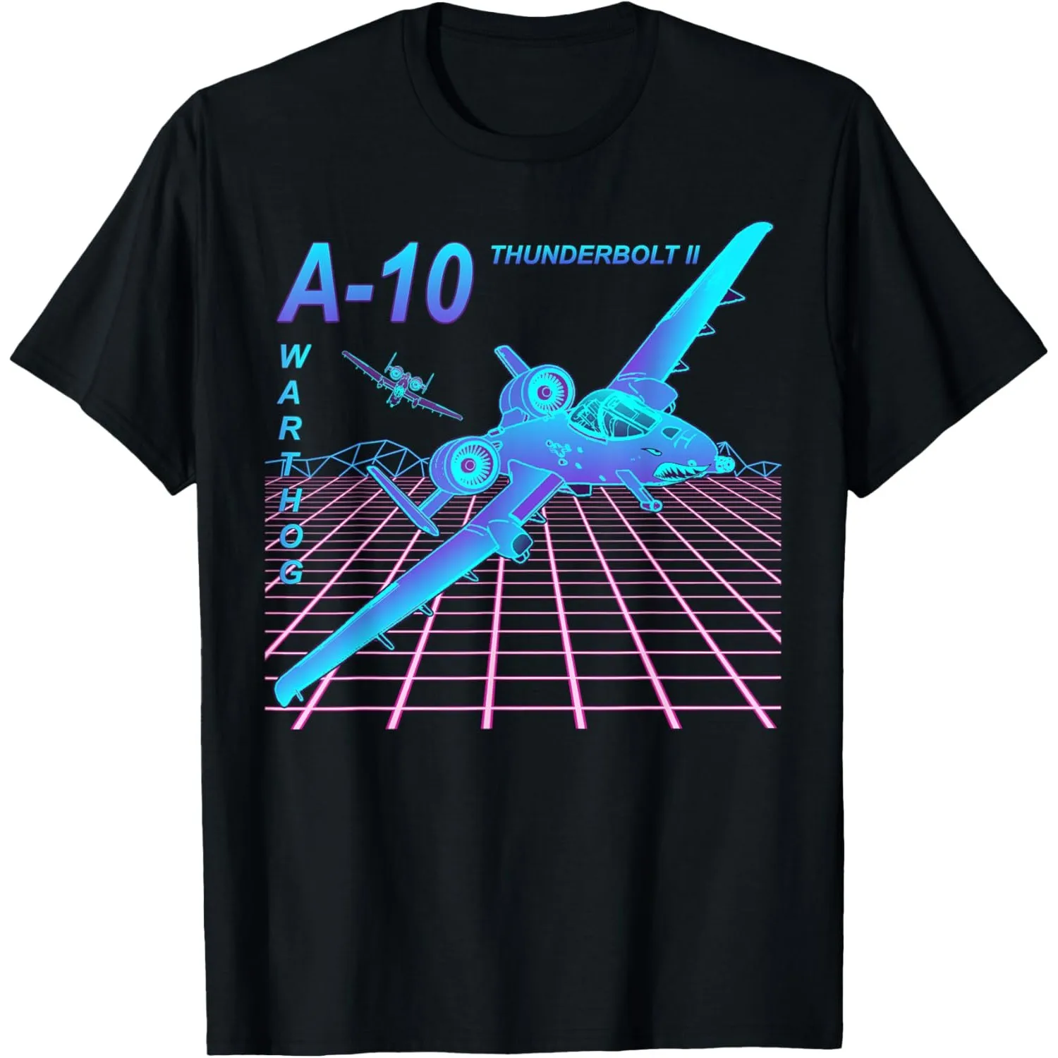A-10 Thunderbolt II Warthog Graphic Tee Retro Grid Print O-Neck Casual Short Sleeve T-Shirt for Men