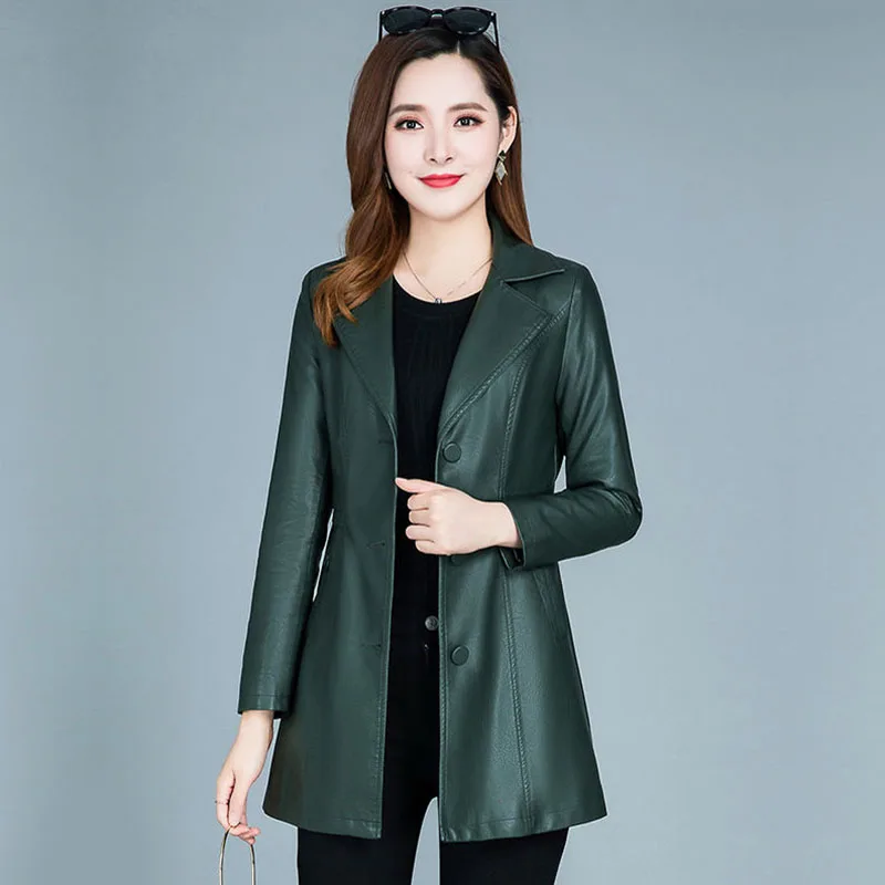 Women's Leather Jacket Long 2024 Autumn And Winter Loose Thickening Slim Leather Coat Female Fashion Women Clothing