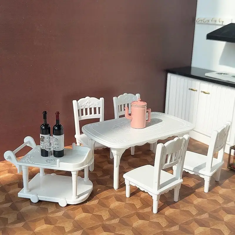 6 pz/set casa delle bambole in miniatura carrello per alimenti tavolo e sedia modello in plastica casa delle bambole mobili decorazioni per la casa accessori giocattolo-giocattolo