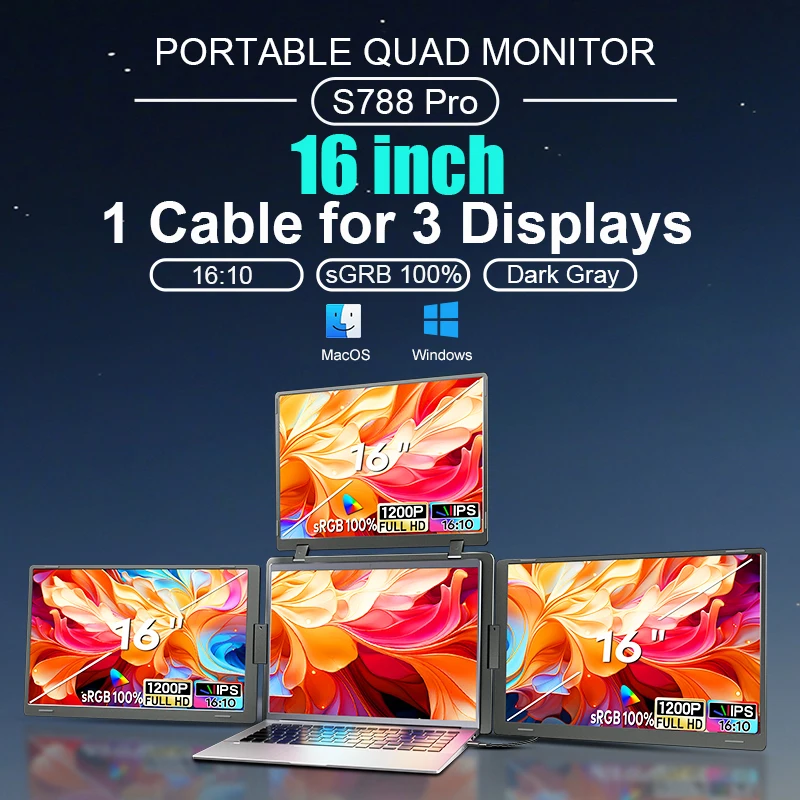 

Бестселлер: Монитор для бизнеса и торговли, 16 дюймов, 1200P IPS, портативный, с двумя экранами, один кабель для подключения к ноутбуку, USB-C, для торговли на Форекс