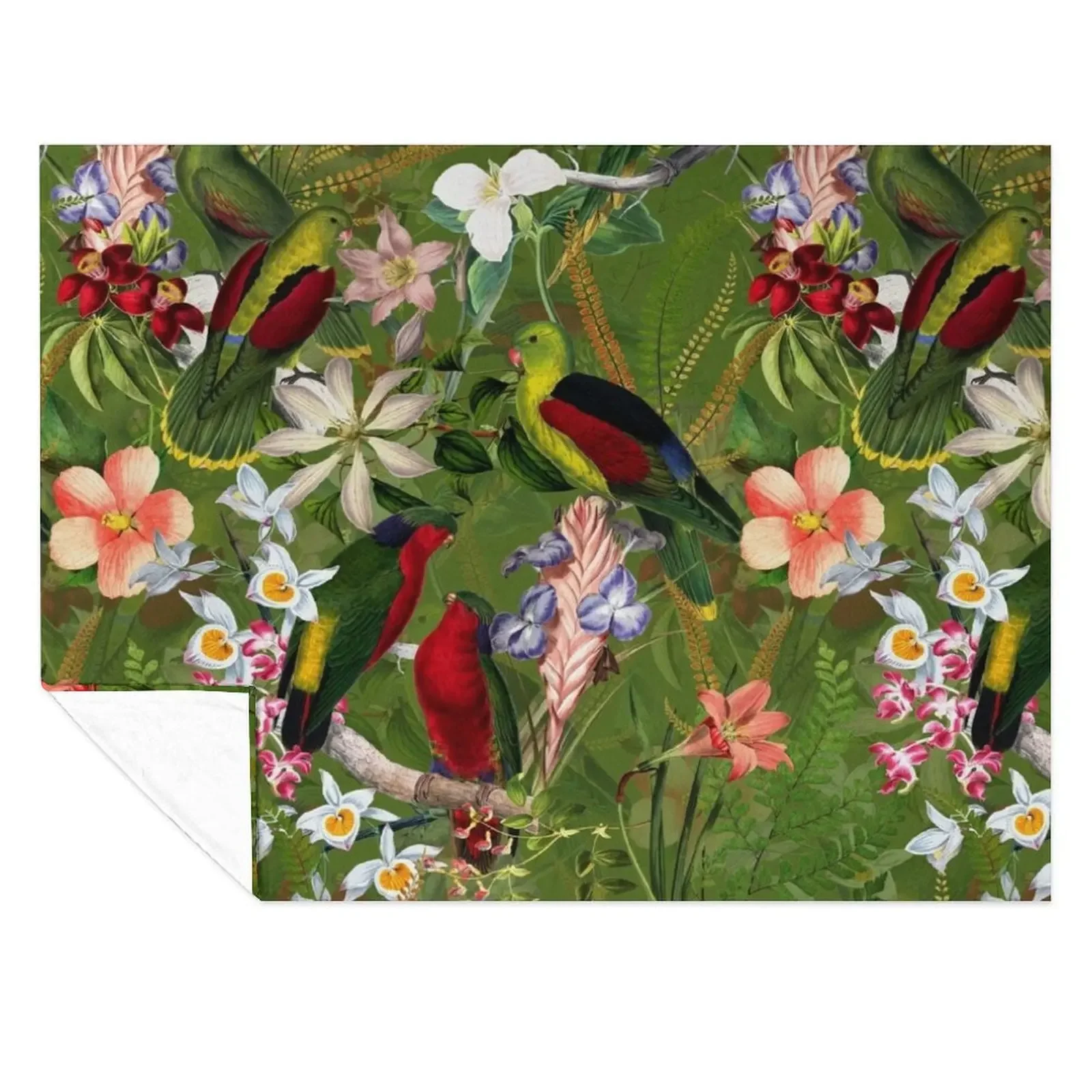 

Vintage Parrot Jungle Botanical Garden 3 Throw Blanket for babies wednesday Luxury Designer blankets ands Blankets