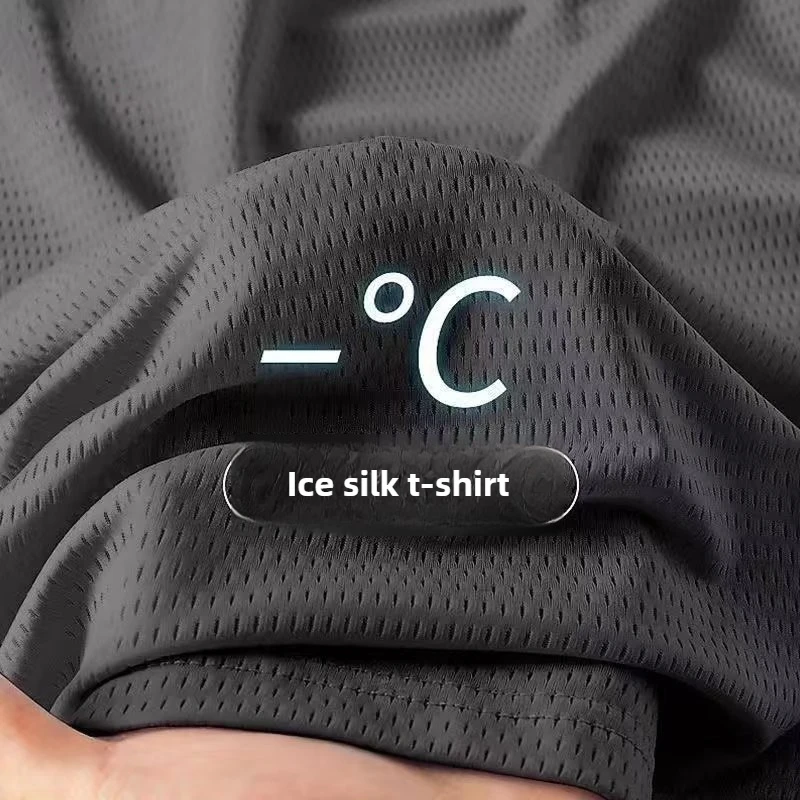 Mesh Ice Silk Men Summer T Shirts Solid Color Breathable Quick Drying Fitness Sports Running Tops Shirts For Men