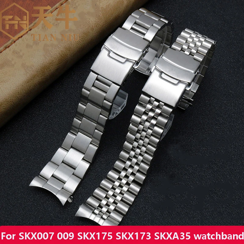 Stainless steel strap for Seiko No. 5 SKX007/009 SRP599 SSK003 curved metal stainless steel watch band 20mm 22mm men\'s bracelet