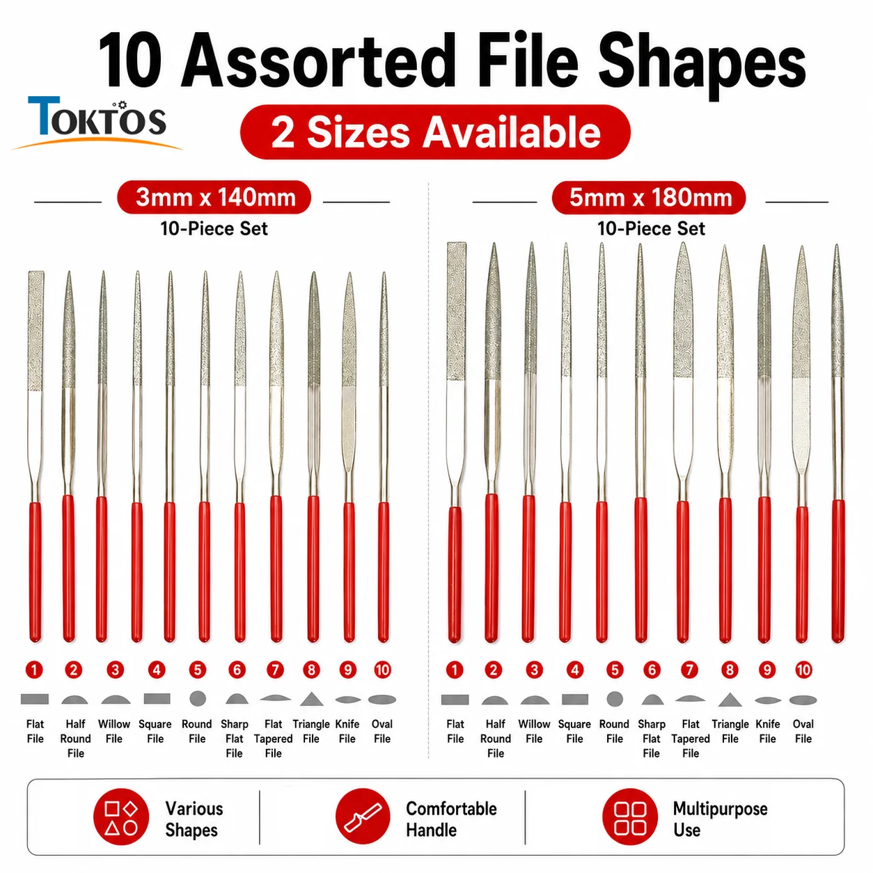 10PCS Needle File Set 3mm 140mm Precision Hand Files for Jewelry Making Metal Wood Craft Repair Tools