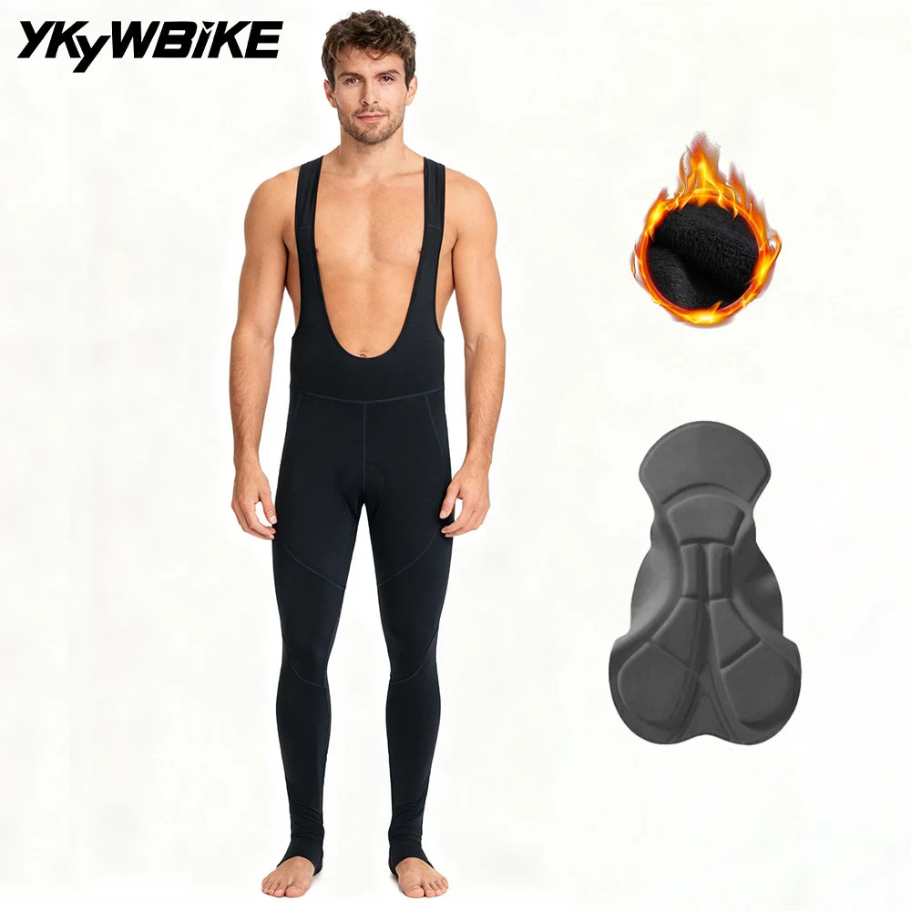 

YKYWBIKE Winter Cycling Long Bib Pants Tights 5-15°C Thermal Fleece Men MTB Downhill Bike Mountain Bicycle Cycling Long Pants