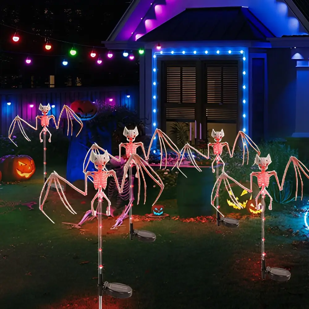 Waterproof Halloween Bat Solar Light Windproof High-Efficiency Solar Panels Yard Floor Lamp Flexible Head Stick-in-the-ground