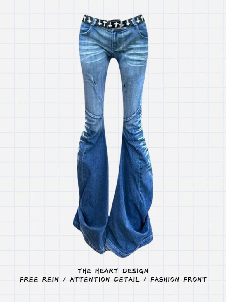 

Американские ретро-джинсы-клеш с высокой талией для женщин: модные, универсальные, прямые, повседневные, из денима