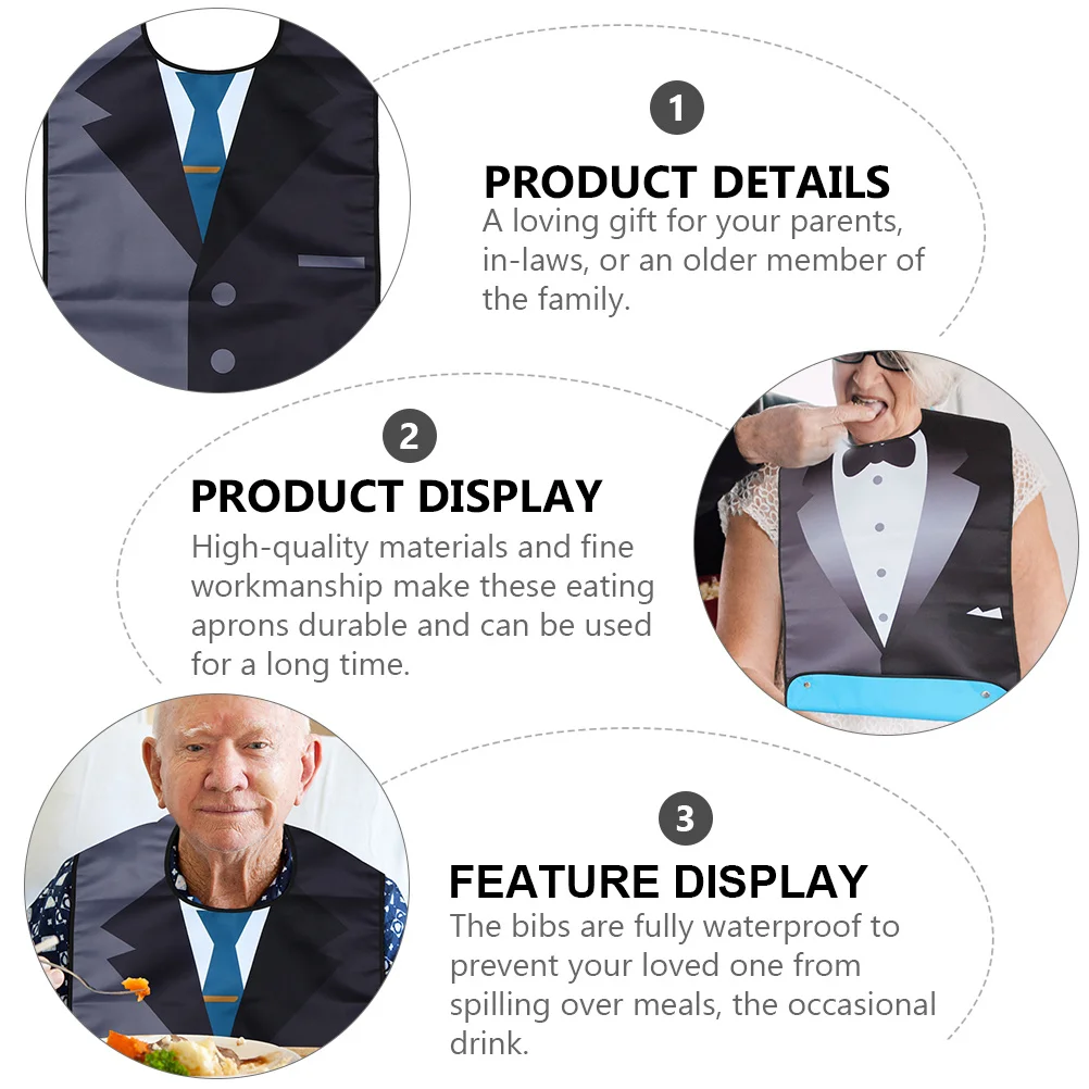 

2pcs 1 Pair Waterproof Adult Bibs Eating Aprons Full-Length Crumb Pocket Reusable Meal Protection Clothing Protector Feeding Bib