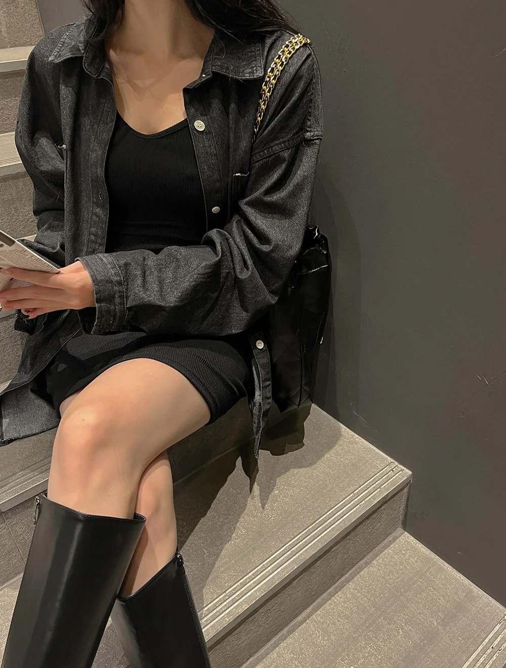 سترة قميص الدنيم على الطراز الكوري، قميص نسائي أنيق متعدد الاستخدامات