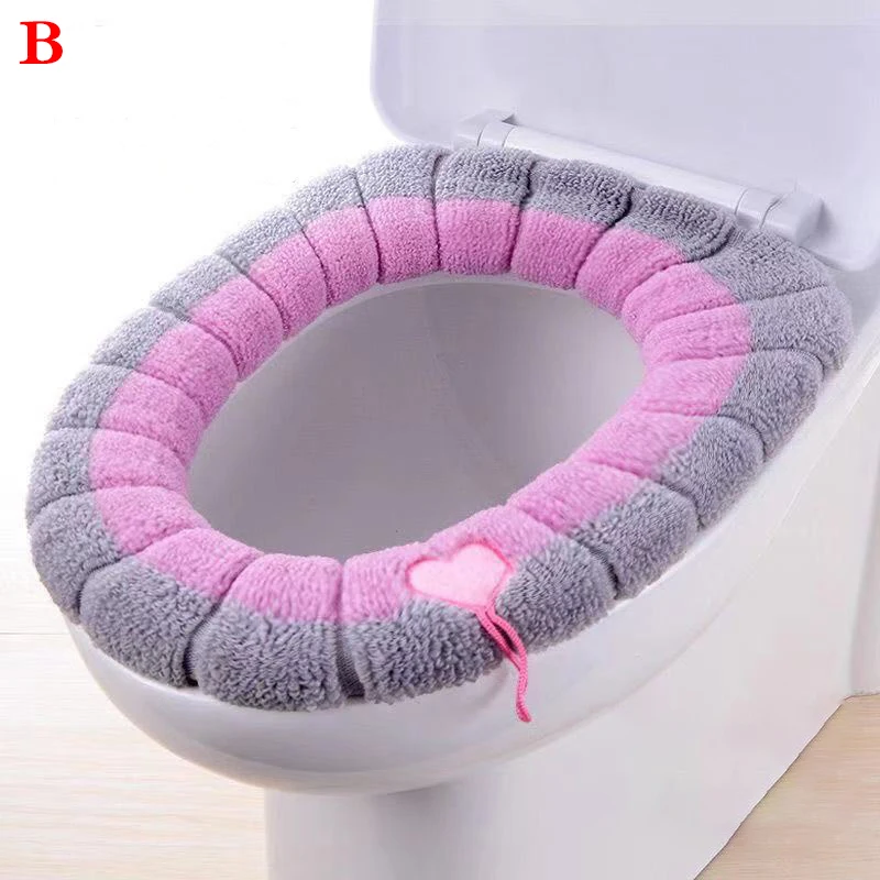 Thick Washable Knitted Toilet Cover O/U Type Universal Color Stitched Antifreeze Toilet Mat