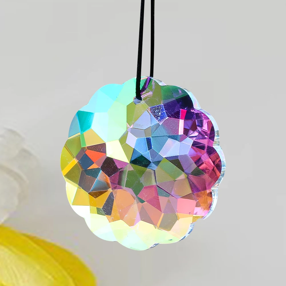 45mm Aurora AB Color Faceted Prism Mandala Sunflowers Glass Crystal Pendant Rainbow Sun Catcher Chandelier Lamps Dangle Parts