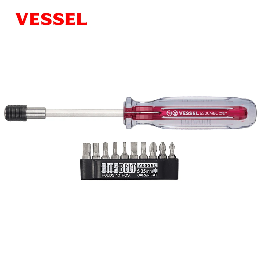 VESSEL 11Pcs Torx Head Driving Set Hex Screwdriver Bit Set with 10 Bits 6.35mm NO.TD-6310HX/TD-6310TX