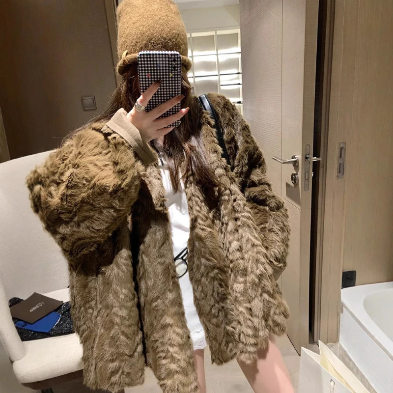 الراقية حماية البيئة الثعلب الفراء العشب المرأة شتاء جديد فضفاض وكسول الكورية المتكاملة معطف فرو المنك