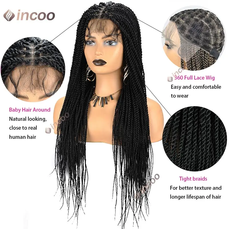 Synthetic Senegalese Twist Braided Wigs for Black Women Goddess Box Full Lace Frontal Braiding Wig Faux Locs Braids Lace Wigs