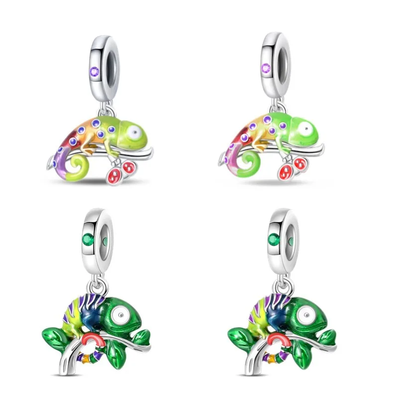 Design-style temperature-sensitive chameleon cute pet charm, highly popular, with copper-plated silver beads