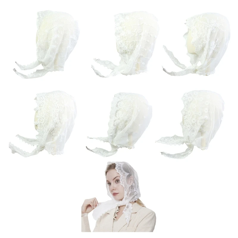 

Traditional Lace Flower Veil Head Covering Female Catholic Hair Scarf Bandanas