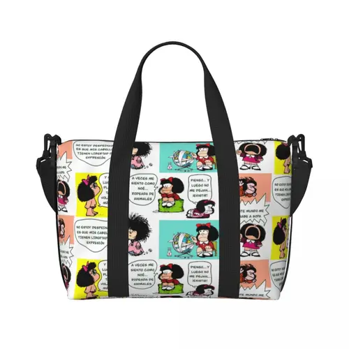 여성용 커스텀 만화 퀴노 마팔다 비치 토트백, 초대형 체육관, 카와이 만화 여행 쇼핑백 