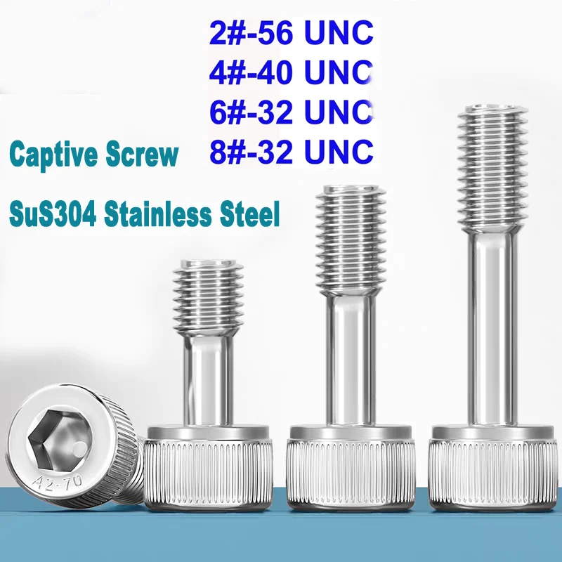 2# 4# 6# 8# UNC Thread DIN912 SUS304 Stainless Steel Hex Socket Cap Head Captive Screws Loose Bolts Anti-Loosening