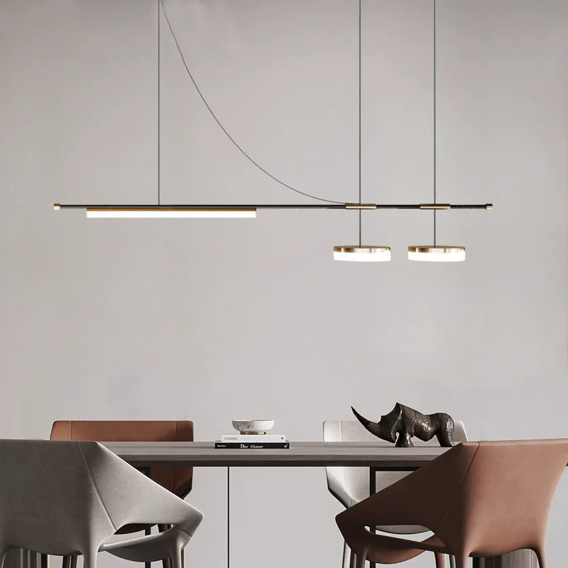 Modern Light Luxury Simple Nordic Bar Table Spotlight Designer Creative Straight Strip Lights Minimalist Restaurant Chandelier