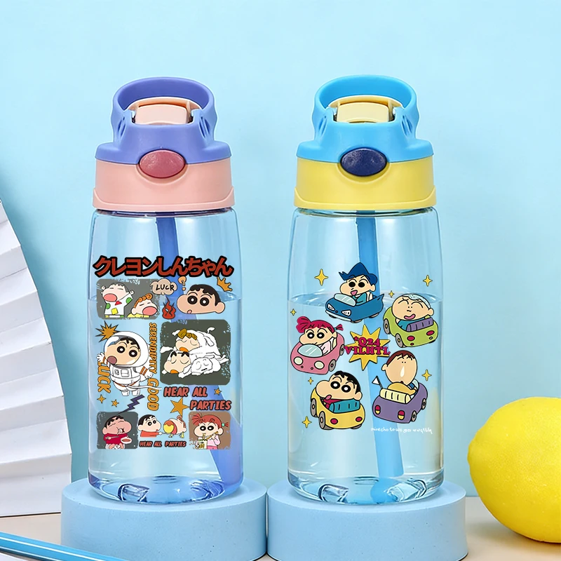 Crayon Shin-chan Girl Boy Water Bottle Student Portable Travel Straw Bottles Cartoon Cute Water Cup Water Juice Drinking Bottles