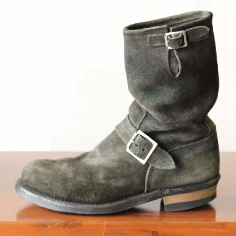 Vintage Distressed Long Motorcycle Boots Men's Mid-Calf Workwear Boots Autumn Winter New Style Waterproof Round Toe Boots