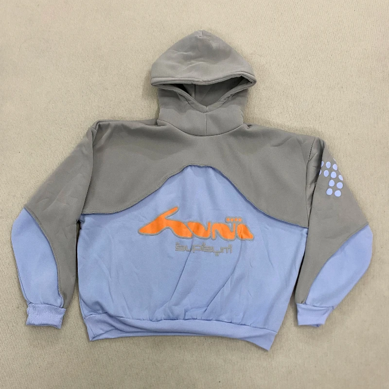 High Street Harajuku Hip Hop Rock Lange Mouw Trui Esthetische Contrast Stiksels Creatieve Schuim Afdrukken Mode Casual Hoodie