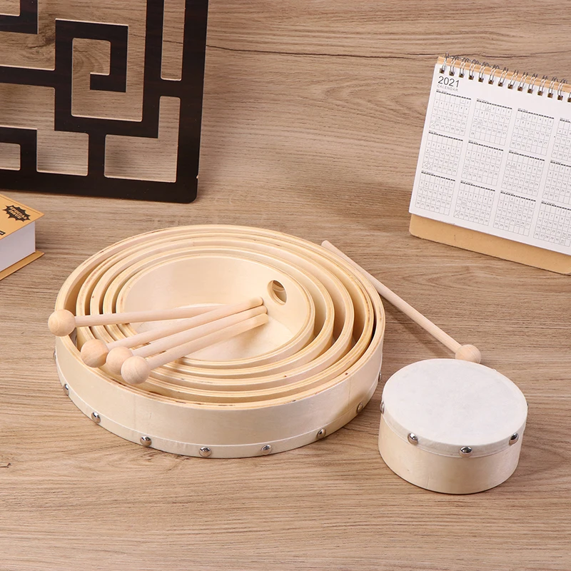 Children 4/6/7/8/9/10 Inch Hand Drum Wood Drum With Drum Stick Set Musical Game Kids Educational Toy Percussion Instrument