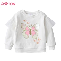 DXTON Girls Sweatshirts Spring Autumn Long Sleeve T-Shirt For Girls Sequined Butterfly Kids Tops Casual Sports Children Clothing