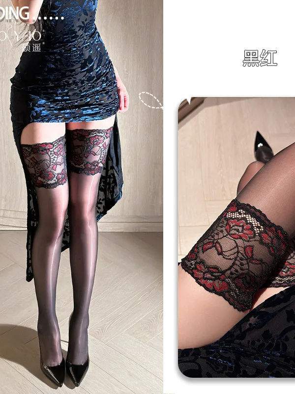 2025 جديد مثير لامعة أورورا الأسود الدانتيل الربط جوارب النساء عالية المرونة رقيقة جدا شير جوارب غير رسمية متعددة الاستخدامات BSF0
