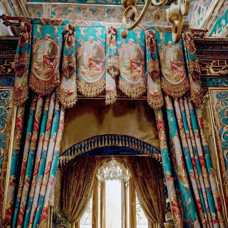 

Valance Curtain for Bedroom Window Blackout Oil Painting Drapery Luxury Curtain for Living-room Room Decor Kitchen Green Drapes