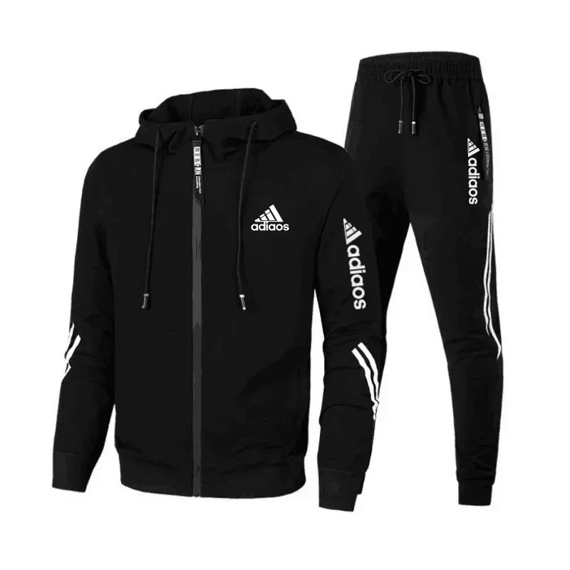 

Men's casual outdoor sports fitness set, spring-autumn outdoor fashionable hooded zipper jacket + running pants two-piece set