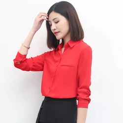 2023 Autumn Women's Solid Color Lapel Long Sleeve Chiffon Shirts Simple Casual Loose Woman Blouse and Tops Office Lady Clothes
