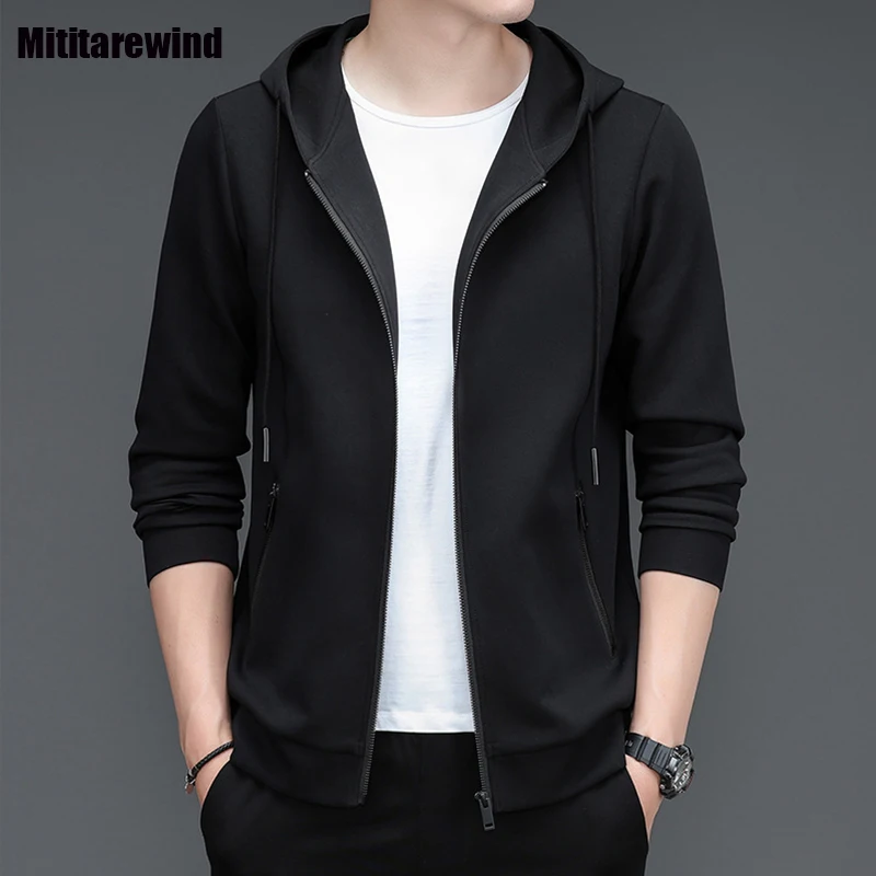 

Spring and Autumn Mens Hoodies Sport Causal Tracksuitt Solid Hooded Zip Up Hoodies for Men Simple Middle-aged Men Sweatshirts