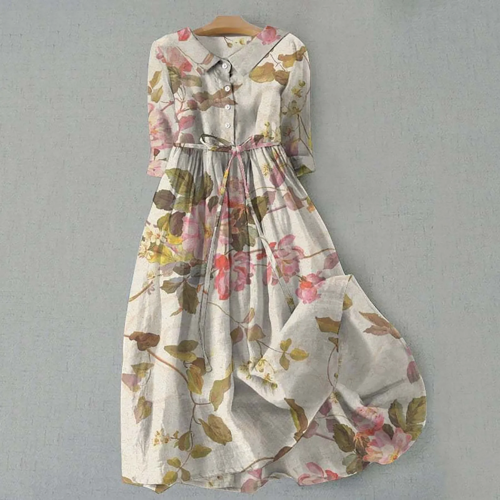 Robe longue à revers à rabat floral pour femmes, robe corsetée à manches longues, robes de soirée de plage classiques, chemise décontractée, été