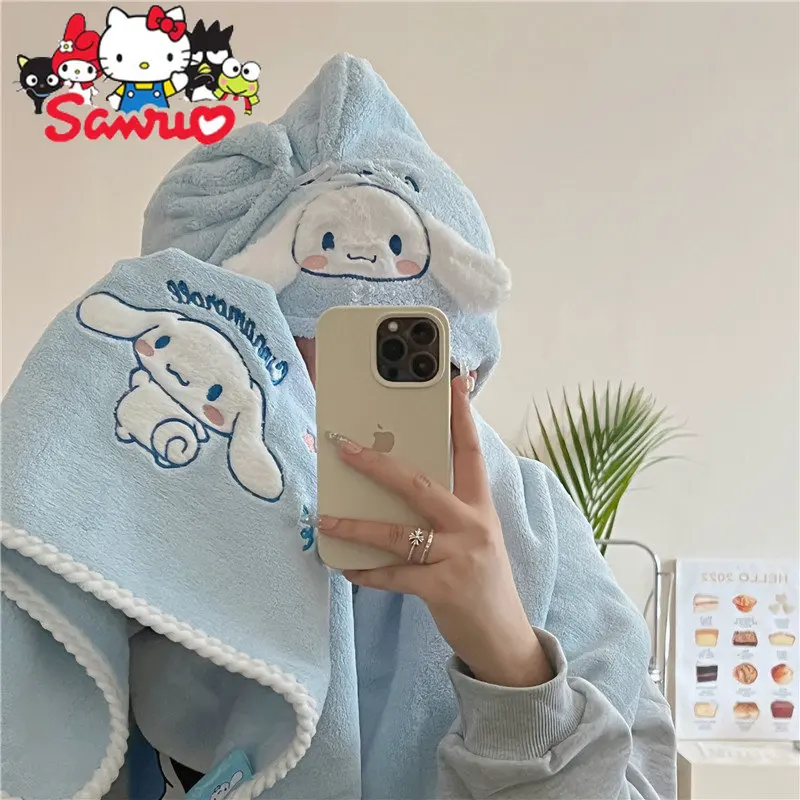 Sanrio Cinnamoroll Bath Towel & Dry Hair Hat Women Can Wear Wrap-around Bath Absorb Water and Dries Quickly Household Bath Towel