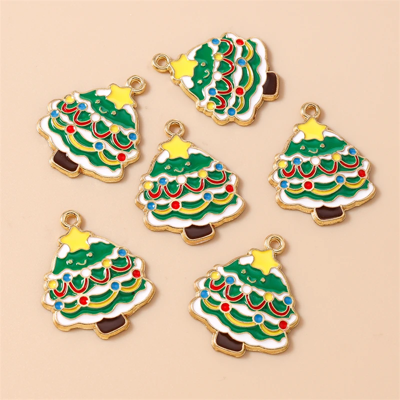 

20pcs 22x28mm Cute Enamel Christmas Tree Charms Pendants for Making Drop Earrings Necklaces DIY Crafts Jewelry Accessories