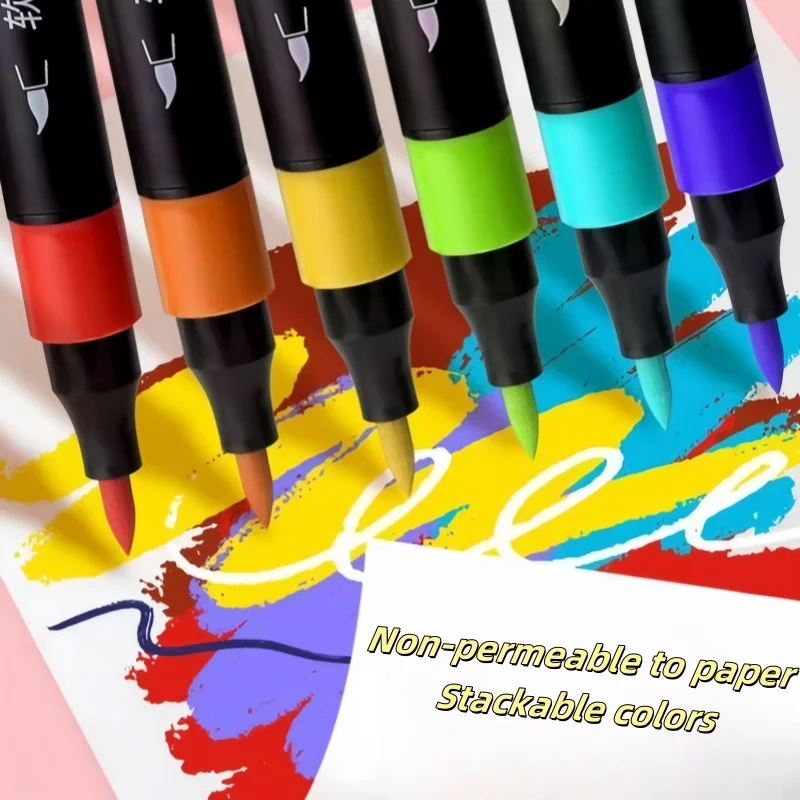 قلم تحديد برأس ناعم من الأكريليك قلم رسم ناعم برأس قلم رسم ملون قلم فني مصنوع يدويًا لطلاب المدارس الابتدائية