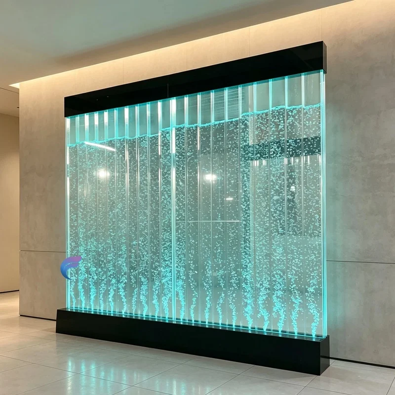 custom.Modern Acrylic Wall Mounted RGB LED Bubble Fountain with Wireless Remote Rectangle Living Room Home Decor