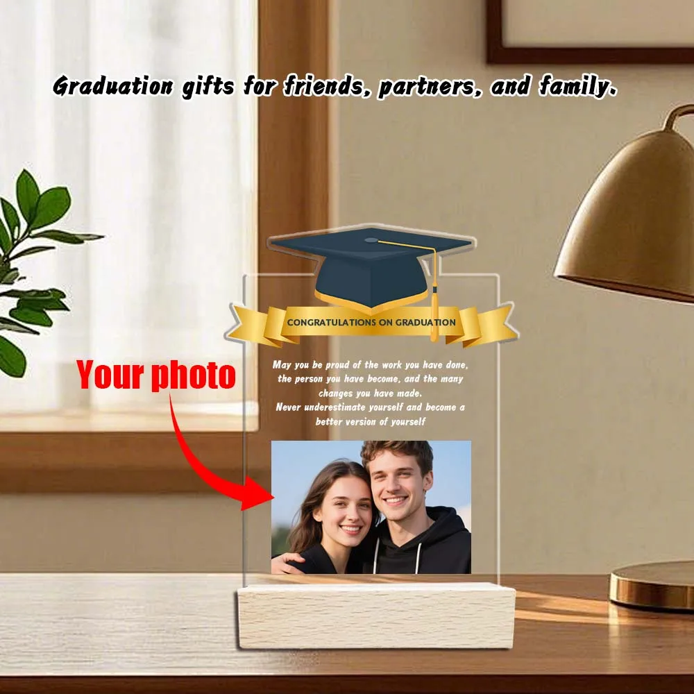 1pc Customized Photo Graduation Season Gift Acrylic Plaque, Wooden Base, Graduation Blessing Gift, Acrylic Customized Plaque image 2