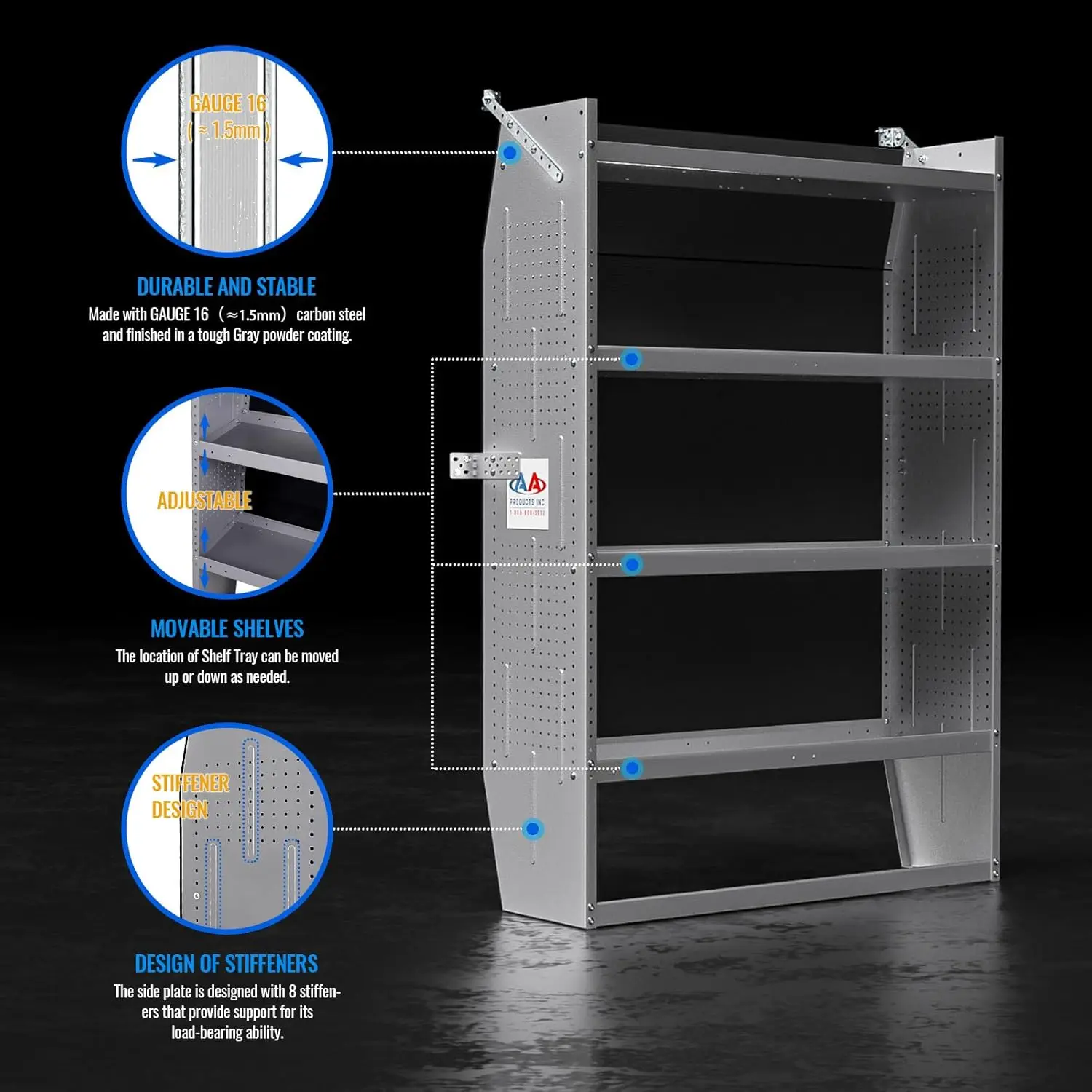 AA Products SH-6004 Steel Mid/High Roof Van Shelving Storage System Fits Transit, NV, Promaster and Sprinter, Van Shelving Units