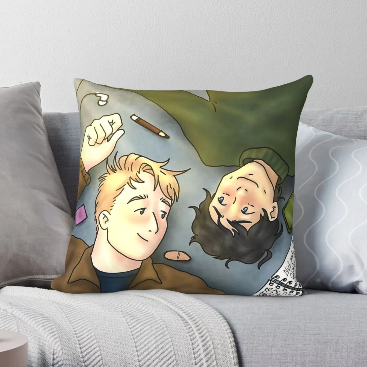 Nick Charlie Lying Heartstopper Pillowcase Polyester Linen Velvet Printed Zip Decor Throw Pillow Sofa Seater Cushion Cover 45x45
