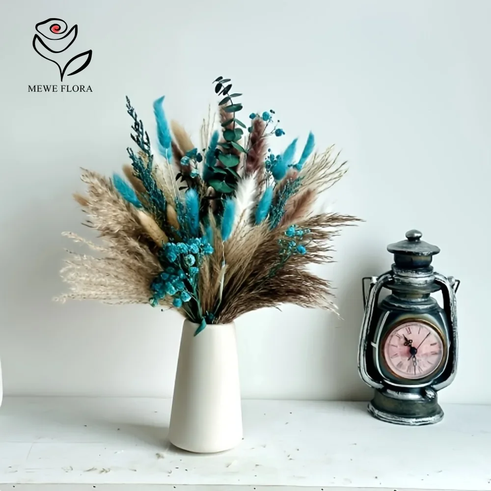 70 قطعة باقة الزهور المجففة الأزرق الأبيض رقيق Pampas القصب العشب الشمال المنزل زهرية ديكور الطفل التنفس Craft بها بنفسك تشكيلة زهور الحرفية