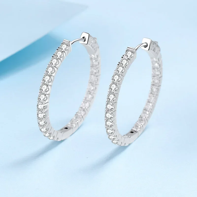 Nice 18K White Gold Wife Birthday Gift Sparkling 2.88 Carat enternity Moissanite diamond Hoop Earrings for women fine jewelry