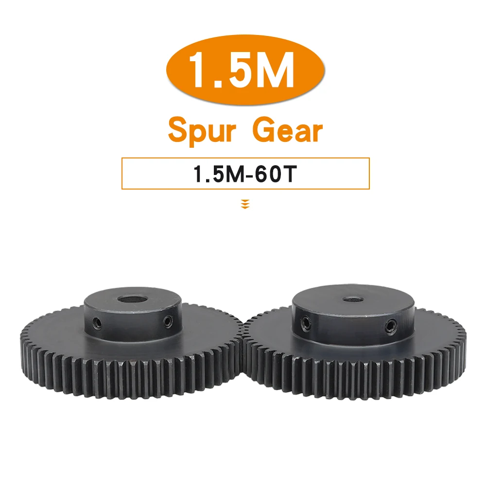 1.5M60T Spur Gear Blackening SC45#Carbon Steel Teeth Height 15mm Bore 8/10/12/14/15/16/17/19/20/25 mm Transmission Gear 60Teeth